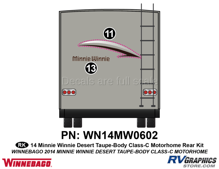 2 Piece 2014 Winnebago Minnie Winnie Desert Taupe ClassC Rear Graphics Kit