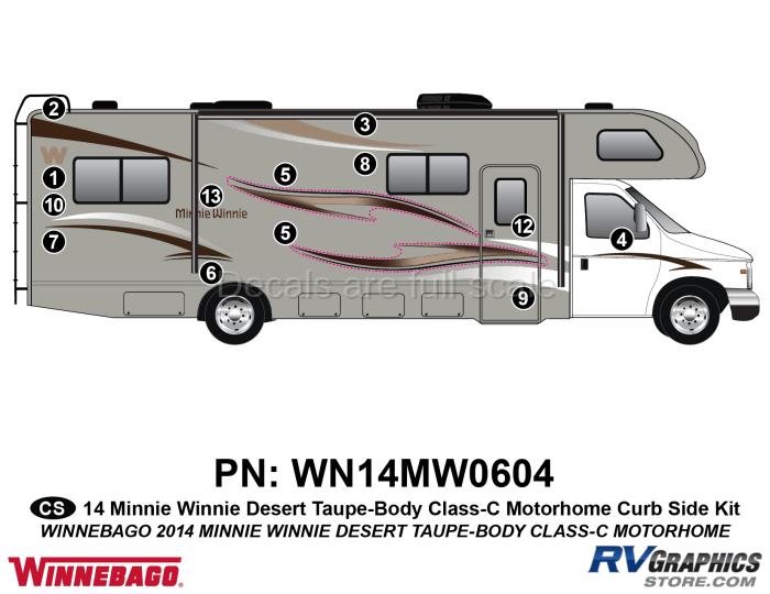 13 Piece 2014 Winnebago Minnie Winnie Desert Taupe ClassC Curbside Graphics Kit
