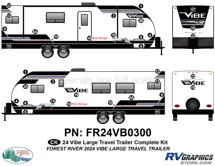 34 Piece 2024 Vibe Large Travel Trailer Complete Graphics Kit-Version A