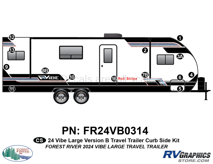 15 Piece 2024 Vibe Large Travel Trailer Curbside Graphics Kit-Version B