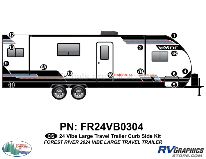 15 Piece 2024 Vibe Large Travel Trailer Curbside Graphics Kit-Version A