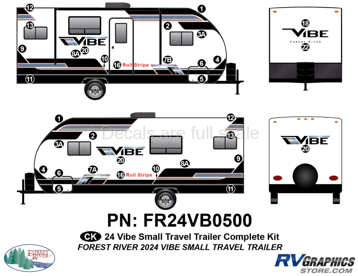 33 Piece 2024 Vibe Small Travel Trailer Complete Graphics Kit