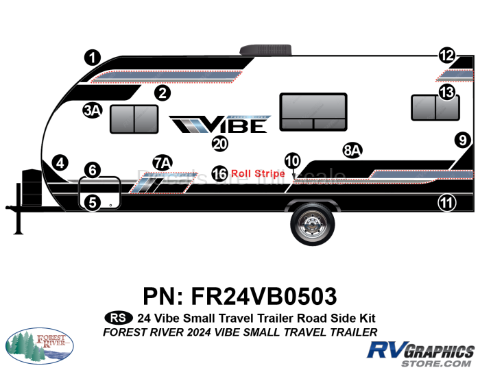 15 Piece 2024 Vibe Small Travel Trailer Roadside Graphics Kit
