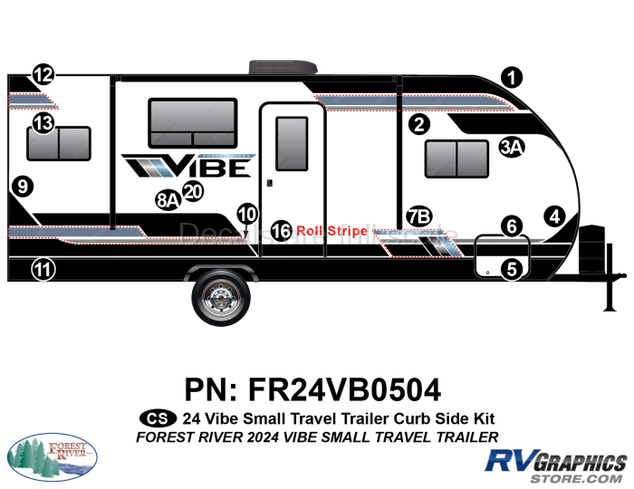 15 Piece 2024 Vibe Small Travel Trailer Complete Graphics Kit