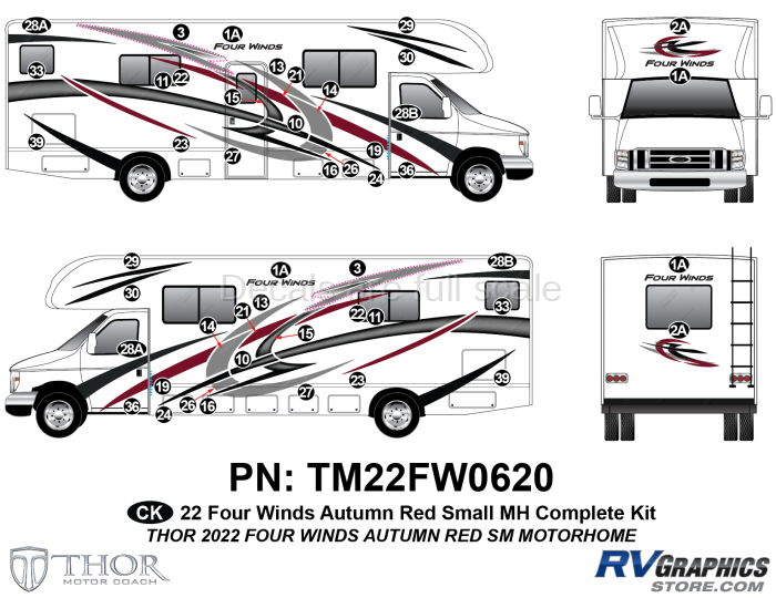 48 Piece 2022 Four Winds Small Motorhome Red Version Complete Graphics Kit