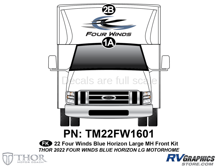 2 Piece 2022 Four Winds Large Motorhome Blue Version Front Graphics Kit