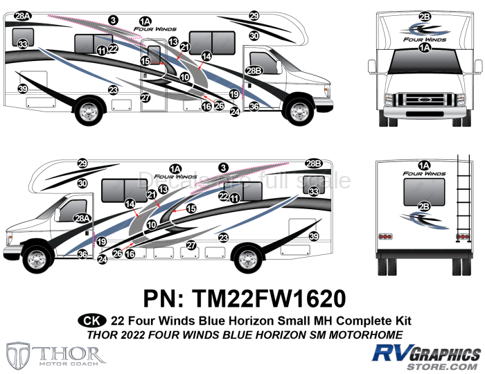 48 Piece 2022 Four Winds Small Motorhome Blue Version Complete Graphics Kit