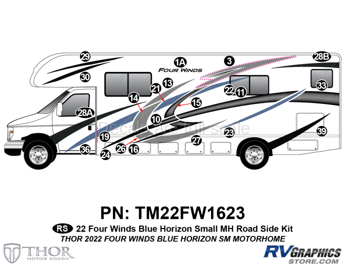 22 Piece 2022 Four Winds Small Motorhome Blue Version Roadside Graphics Kit
