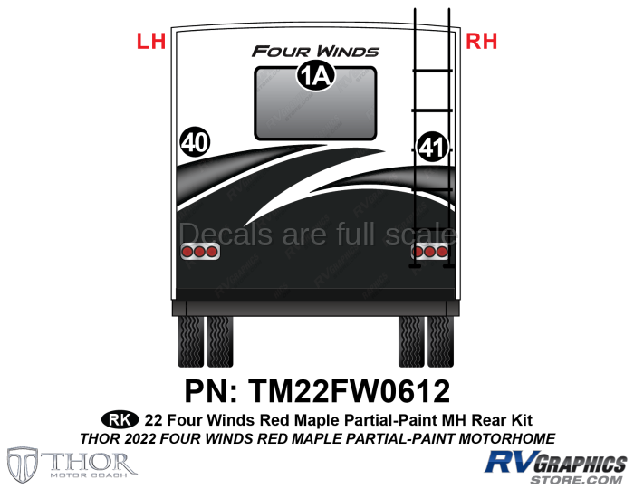 3 Piece 2022 Four Winds Red Partial Paint Motorhome Rear Graphics Kit