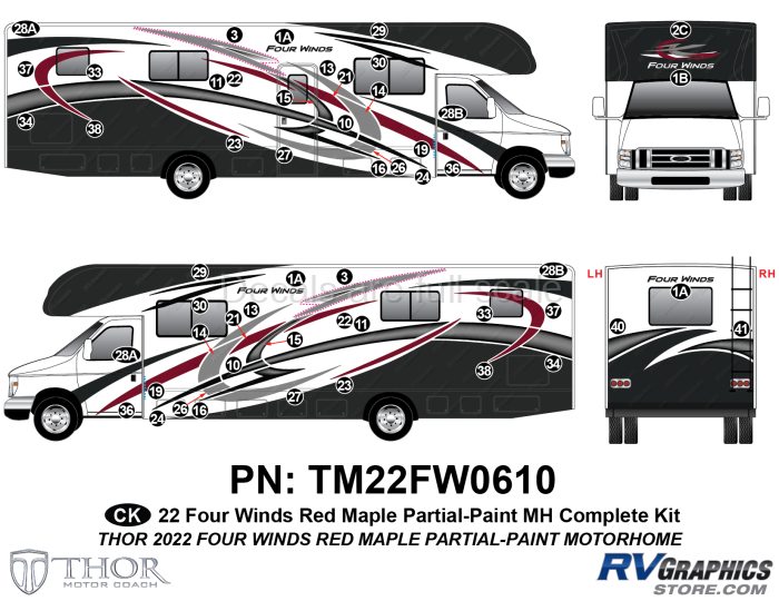 53 Piece 2022 Four Winds Red Partial Paint Motorhome Complete Graphics Kit