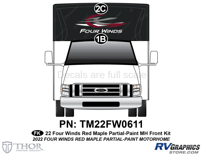 2 Piece 2022 Four Winds Red Partial Paint Motorhome Front Graphics Kit