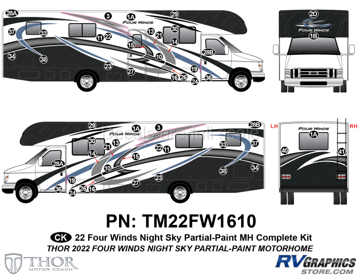 53 Piece 2022 Four Winds Blue Partial Paint Motorhome Complete Graphics Kit
