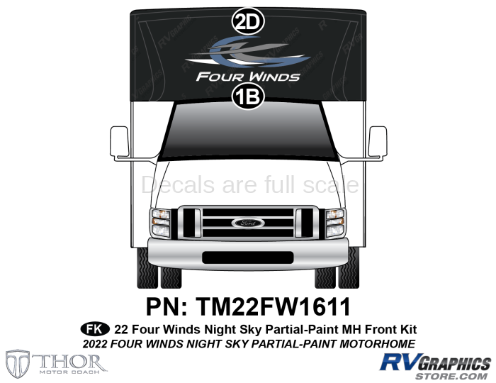 2 Piece 2022 Four Winds Blue Partial Paint Motorhome Front Graphics Kit