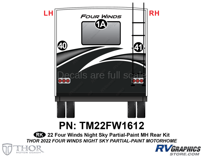 3 Piece 2022 Four Winds Blue Partial Paint Motorhome Rear Graphics Kit