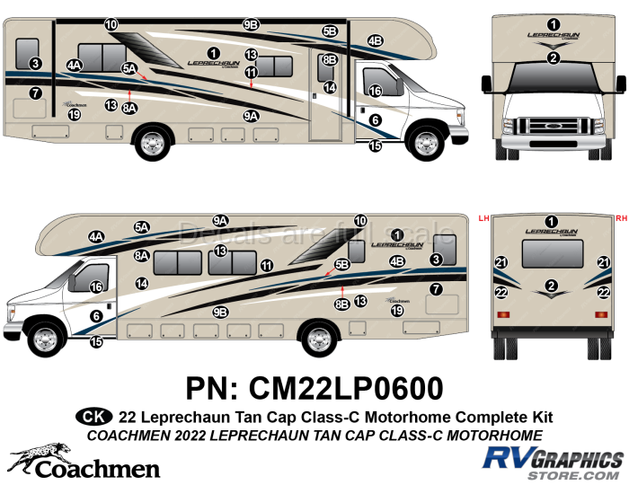 48 Piece 2022 Leprechaun Motorhome Tan Cap Complete Graphics Kit