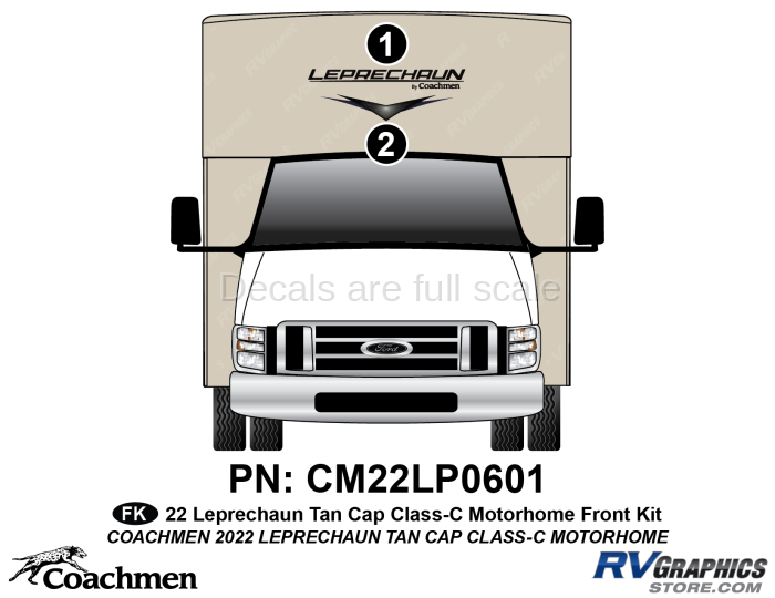 2 Piece 2022 Leprechaun Motorhome Tan Cap Front Graphics Kit