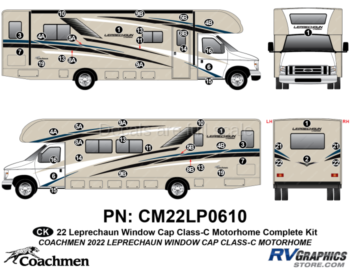 47 Piece 2022 Leprechaun Motorhome Window Cap Complete Graphics Kit