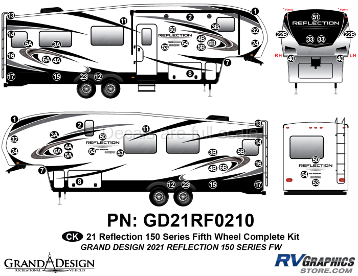 60 Piece 2021 Reflection 150 Series Fifth Wheel Complete Graphics Kit