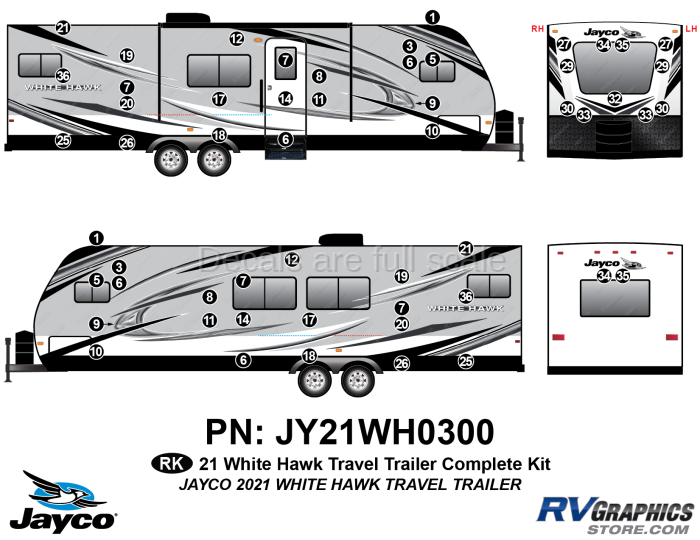55 Piece 2021 White Hawk Travel Trailer Complete Graphics Kit