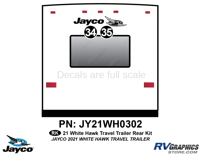 2 Piece 2021 White Hawk Travel Trailer Rear Graphics Kit