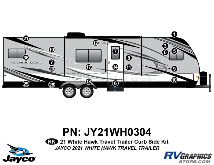 21 Piece 2021 White Hawk Travel Trailer Curbside Graphics Kit