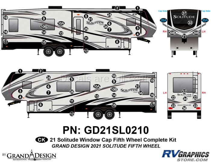 63 Piece 2021 Solitude Window Cap Fifth Wheel Complete Graphics Kit