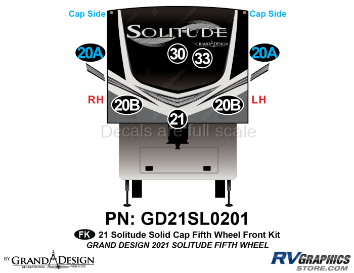 8 Piece 2021 Solitude Solid Cap Fifth Wheel Front Graphics Kit