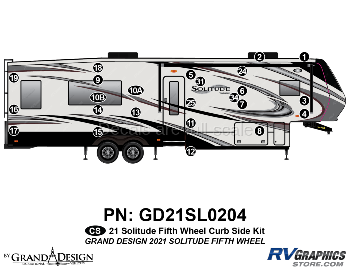 24 Piece 2021 Solitude Fifth Wheel Curbside Graphics Kit