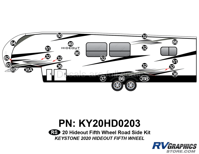 23 Piece 2020 Hideout Fifth Wheel Roadside Graphics Kit