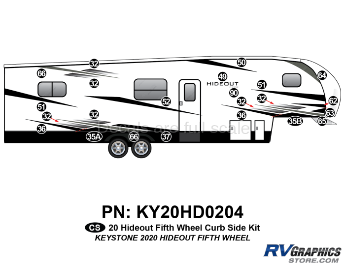 23 Piece 2020 Hideout Fifth Wheel Curbside Graphics Kit
