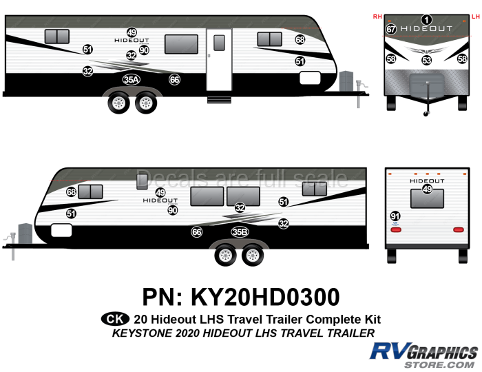 25 Piece 2020 Hideout LHS Travel Trailer Complete Graphics Kit