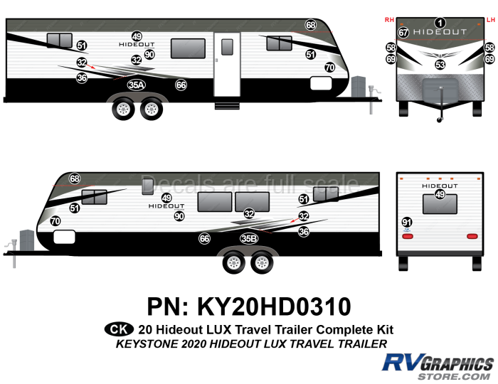 31 Piece 2020 Hideout LUX Travel Trailer Complete Graphics Kit