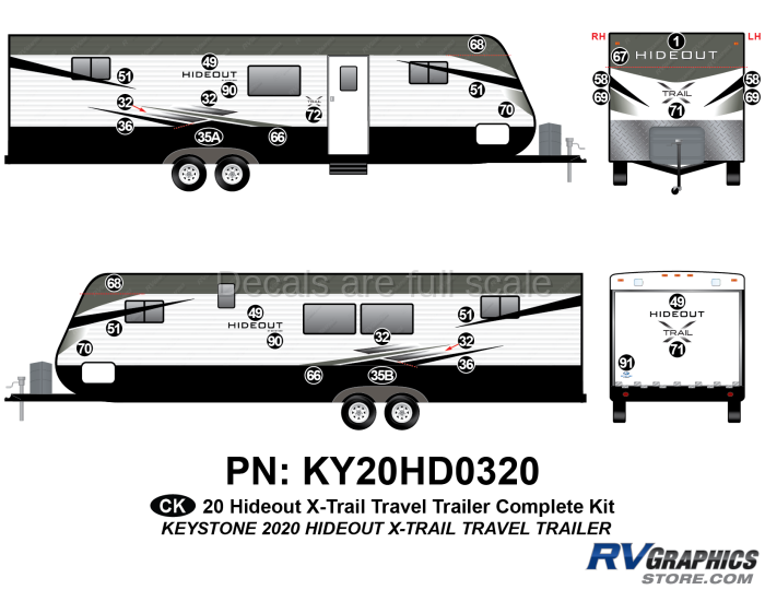 33 Piece 2020 Hideout X-Trail Travel Trailer Complete Graphics Kit