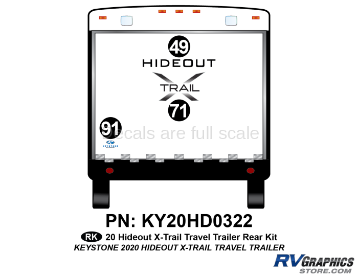 3 Piece 2020 Hideout X-Trail Travel Trailer Rear Graphics Kit