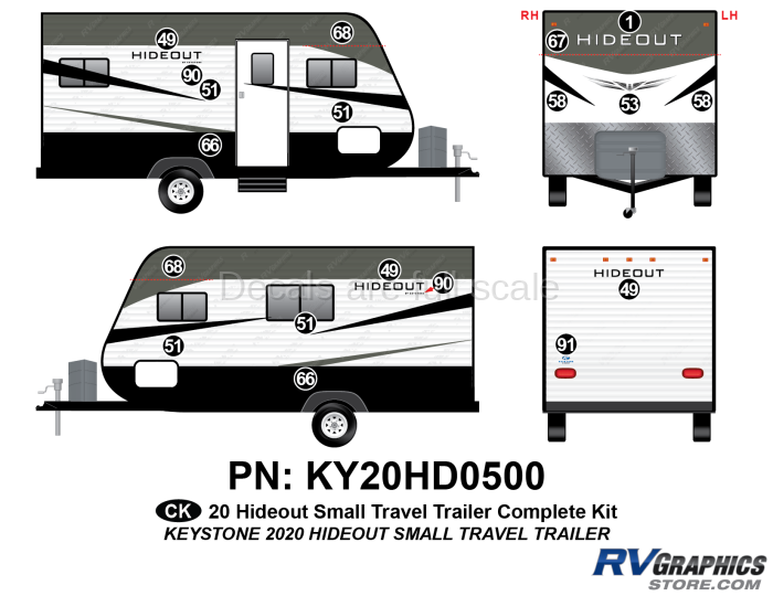 25 Piece 2020 Hideout Small Travel Trailer Complete Graphics Kit