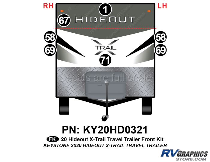 7 Piece 2020 Hideout X-Trail Travel Trailer Front Graphics Kit