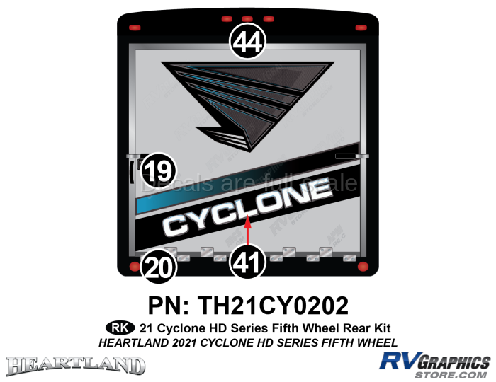 4 Piece 2021 Cyclone HD Series Fifth Wheel Rear Graphics Kit