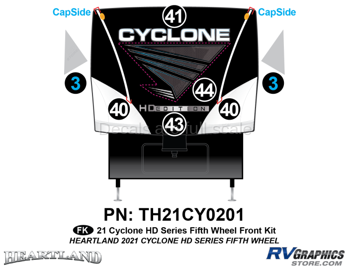 6 Piece 2021 Cyclone HD Series Fifth Wheel Front Graphics Kit