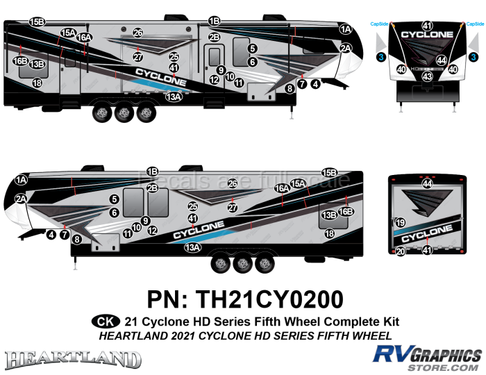 58 Piece 2021 Cyclone HD Series Fifth Wheel Complete Graphics Kit