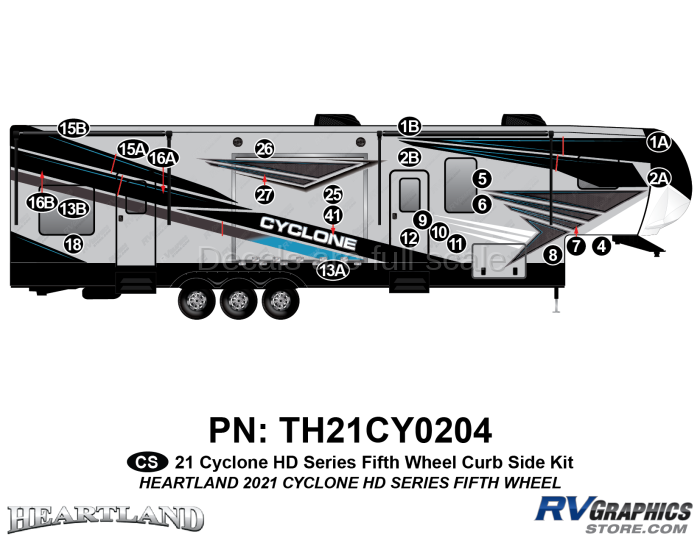 24 Piece 2021 Cyclone HD Series Fifth Wheel Curbside Graphics Kit