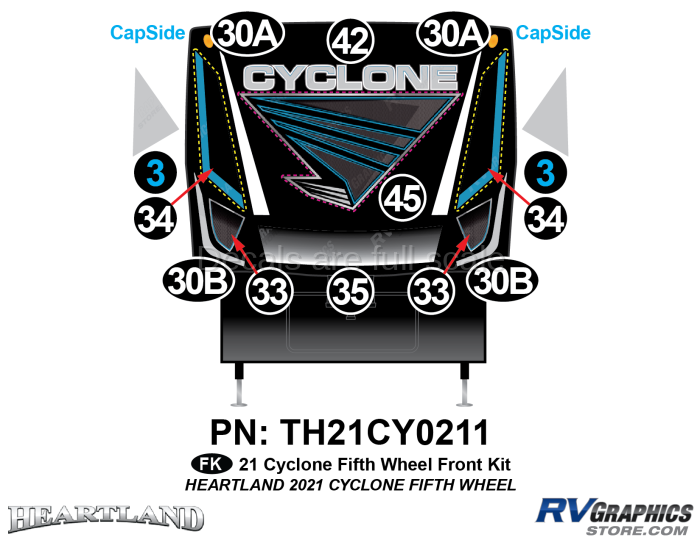 13 Piece 2021 Cyclone Fifth Wheel Front Graphics Kit