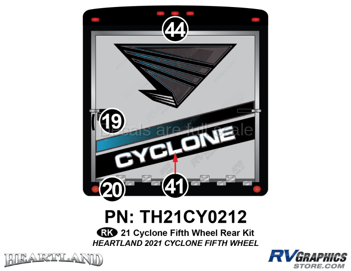 4 Piece 2021 Cyclone Fifth Wheel Rear Graphics Kit