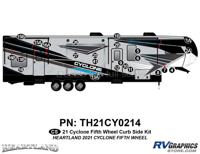 24 Piece 2021 Cyclone Fifth Wheel Curbside Graphics Kit