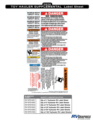 Shop By Manufacturer - RV Labels - Supplemental RV Toy Hauler Sheet