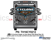 Cyclone - 2016 Cyclone FW-Fifth Wheel Copper on Gray - 9 Piece 2016 Cyclone FW Copper Gray Rear Graphics Kit