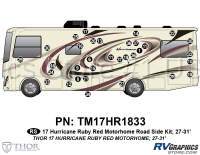 Hurricane - 2017 Hurricane MH-Motorhome Ruby Red 27-31 foot models - 33 Piece 2017 Hurricane MH Ruby Red 27-31 Roadside Graphics Kit