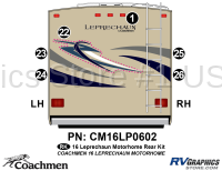 Leprechaun - 2016 Leprechaun MH-Motorhome Blue on Tan - 6 Piece 2016 Leprechaun Class C Rear Graphics Kit