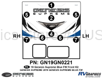 9 Piece 2019 Genesis Fifth Wheel BLUE Front Graphics Kit