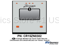 1 Piece 2015 Zinger Molded Cap Travel Trailer Rear Graphics Kit