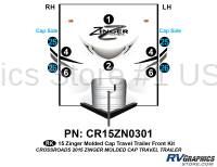 10 Piece 2015 Zinger Molded Cap Travel Trailer Front Graphics Kit